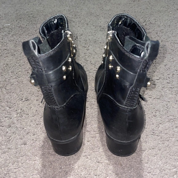 Ladies black leather biker boots - Picture 5 of 7